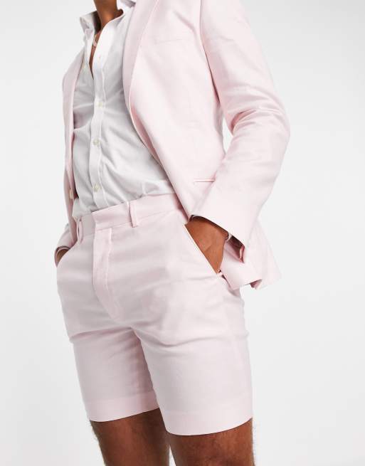 Pantalones cortos de traje rosa pastel de corte superpitillo de lino y algodón de ASOS DESIGN