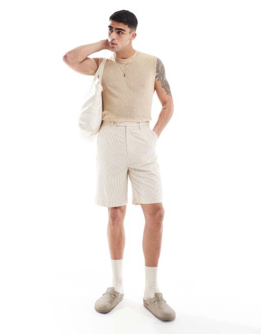 Pantalones cortos de vestir a rayas de lino texturizado de ASOS DESIGN