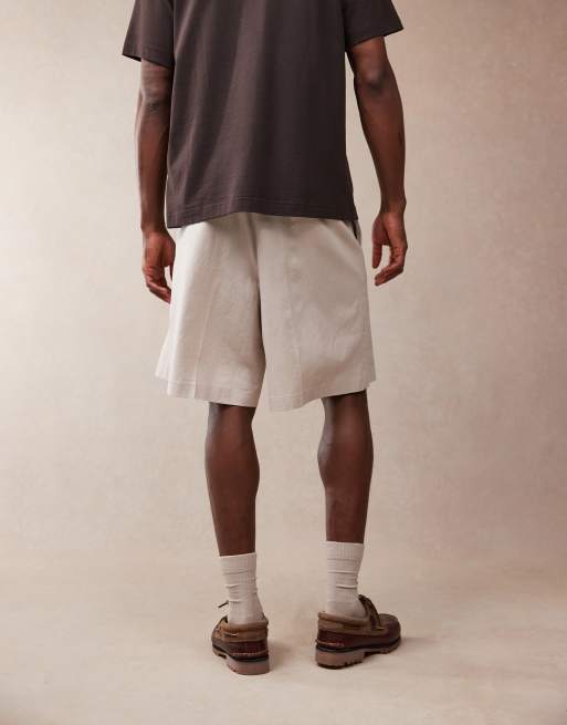 Pantalones cortos de vestir color piedra estilo bermudas de mezcla