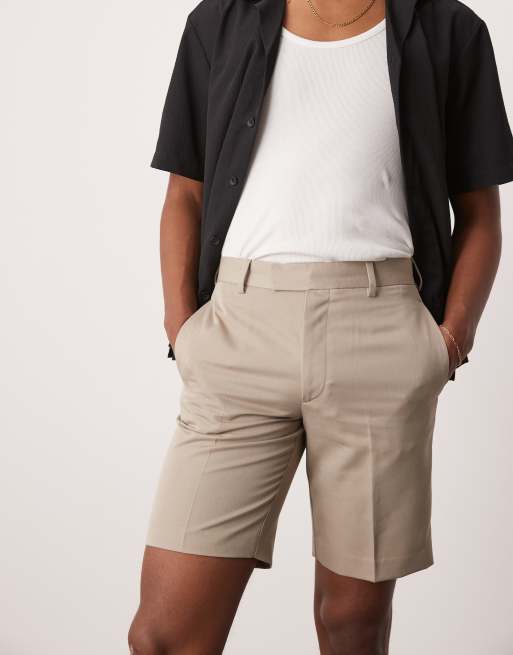 Pantalones cortos de vestir color piedra oscuro de pernera recta de ASOS DESIGN