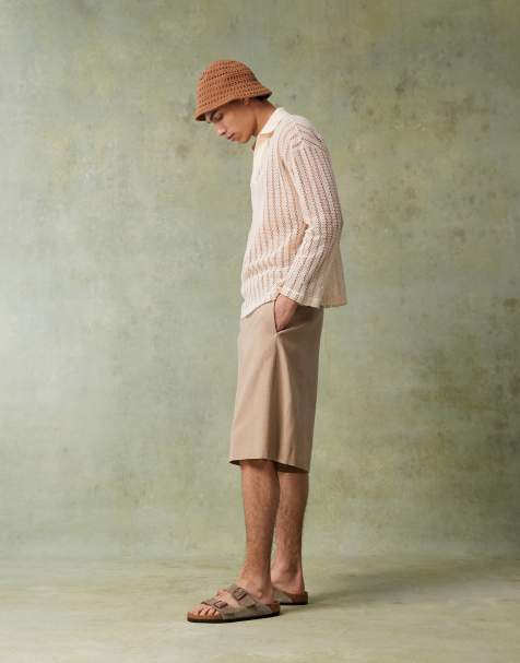 Pantalones cortos de vestir color piedra oscuro extragrandes de estilo bermudas de mezcla de lino de ASOS DESIGN - view 1