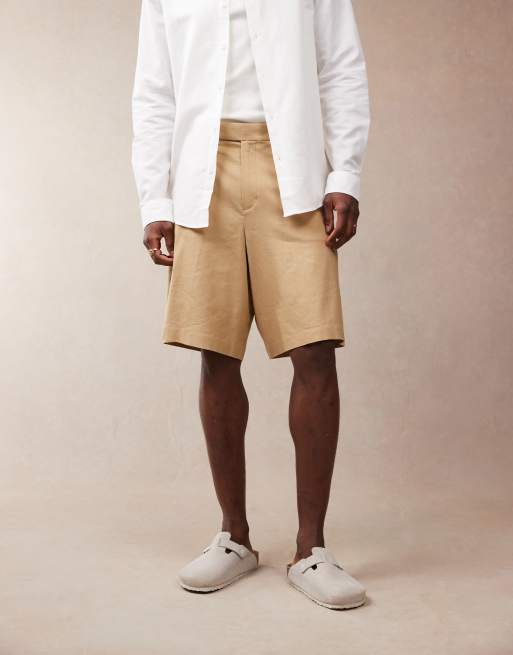 Pantalones cortos de vestir color tostado estilo bermudas de mezcla de lino de ASOS DESIGN