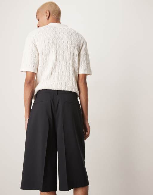 Pantalones cortos de vestir negros extragrandes de estilo bermudas con pinzas dobles de ASOS DESIGN, 5 de 5