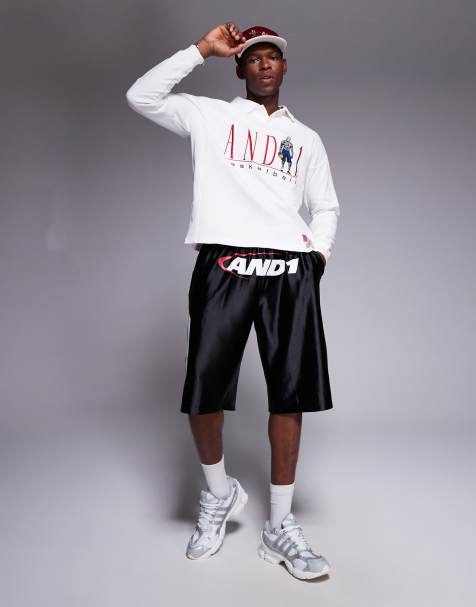 Pantalones cortos deportivos negros de corte alargado extragrande con motivo estampado de AND1 - view 1