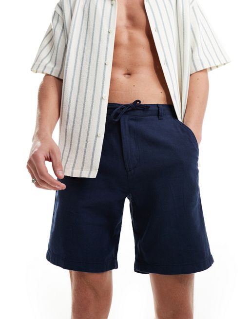 Pantalones cortos en mezcla de lino azul marino de Selected Homme
