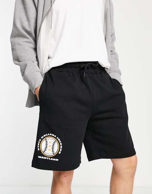 Pantalones cortos extragrandes negros con estampado de béisbol de Topman (parte de un conjunto), 4 de 4