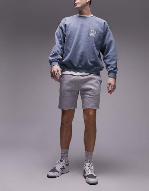 Pantalones cortos gris jaspeado de corte clásico con bajos sin rematar de punto liso de Topman, 5 de 5