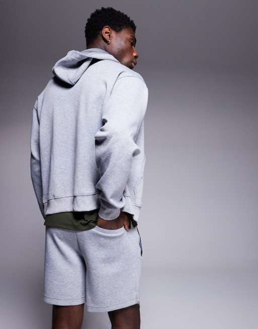 Pantalones cortos gris jaspeado de tejido de sudadera de algodón grueso con acabado de secado rápido Icon de 4505, 2 de 5