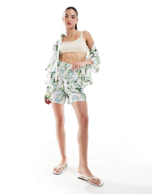 Pantalones cortos holgados con estampado marmoleado oceánico de Object (parte de un conjunto)