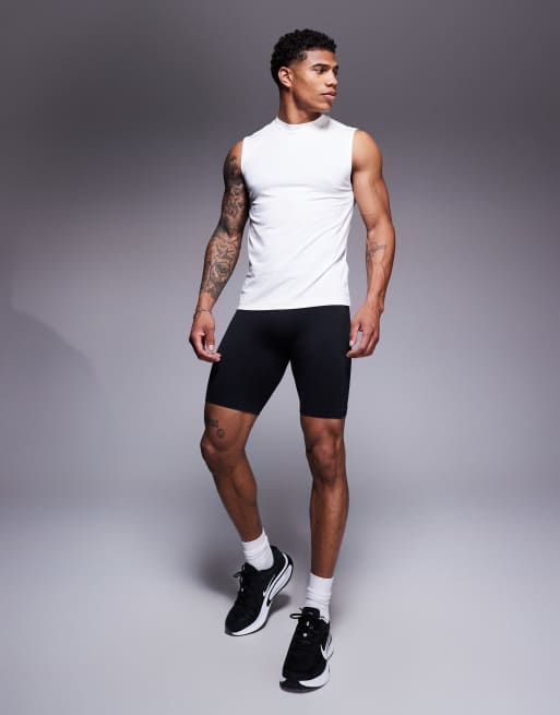 Pantalones cortos interiores de 20 cm negros para correr sin costuras con cordón ajustable en la cintura de 4505 