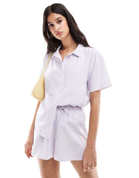 Pantalones cortos lilas deportivos a rayas sin cierres de popelina de Miss Selfridge - view 1