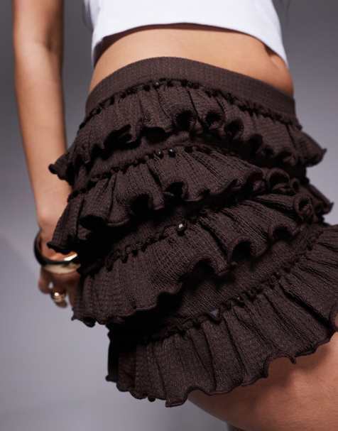 Pantalones cortos marrón chocolate con volantes de ASOS DESIGN - view 1