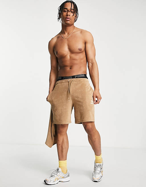 Hombre Pantalones cortos | Pantalones cortos marrón tostado de tejido de rizo de PUMA Classics - OS35346