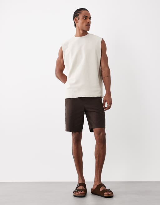 Pantalones cortos marrones con lazada en la cintura de mezcla de lino de ONLY & SONS, 2 de 5