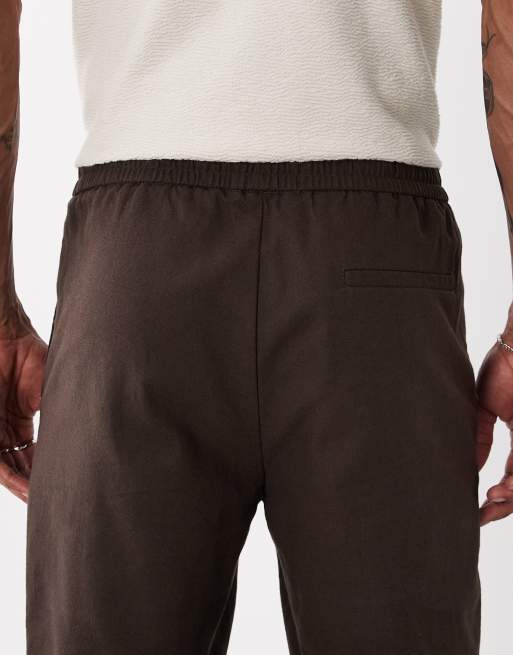Pantalones cortos marrones con lazada en la cintura de mezcla de lino de ONLY & SONS, 4 de 5
