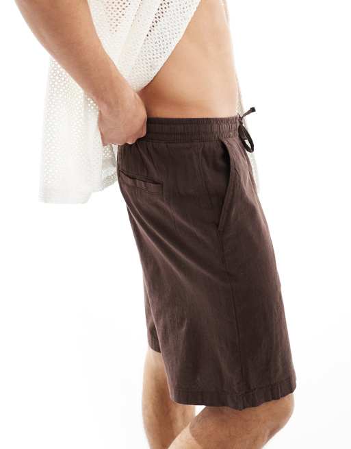Pantalones cortos marrones de corte suelto de mezcla de lino de Jack & Jones