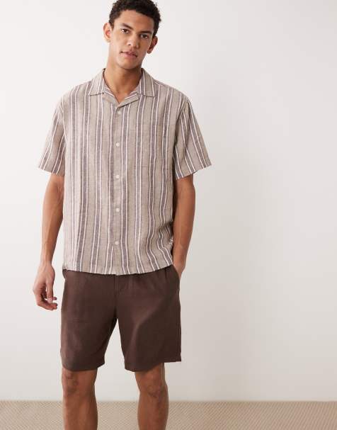 Pantalones cortos marrones de largo medio y corte slim de mezcla de lino de ASOS DESIGN - view 1