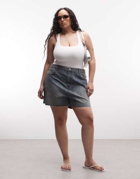 Pantalones cortos mom con bajo sin rematar y lavado claro de COLLUSION Plus - view 1
