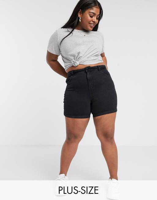 Pantalones Cortos Mom De Denim Negro De Vero Moda Curve Asos