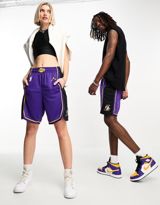 Pantalones cortos morados unisex llamativos réplica de los LA Lakers de la NBA de Nike Basketball
