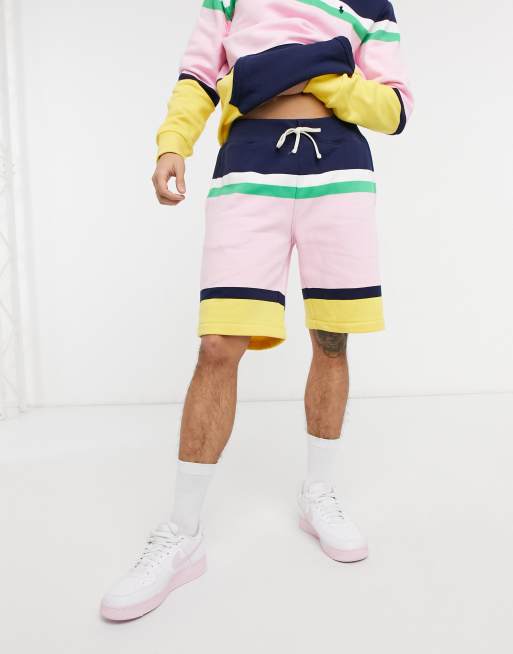 Pantalones cortos multicolor a rayas azul marino crucero en tejido de sudadera afelpado de hilo teñido de Polo Ralph Lauren ASOS