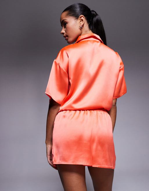 Pantalones cortos naranja coral de satén de ASOS DESIGN (parte de un conjunto), 4 de 5