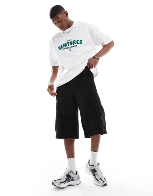 Pantalones cortos negros cargo de corte alargado de ASOS DESIGN