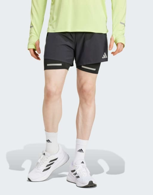Pantalones cortos negros con diseño 2 en 1 y detalles reflectantes Ultimate Running Reflective de adidas Performance