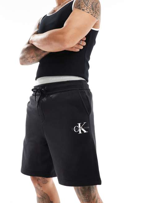 Pantalones cortos negros con logo de monograma de Calvin Klein Jeans