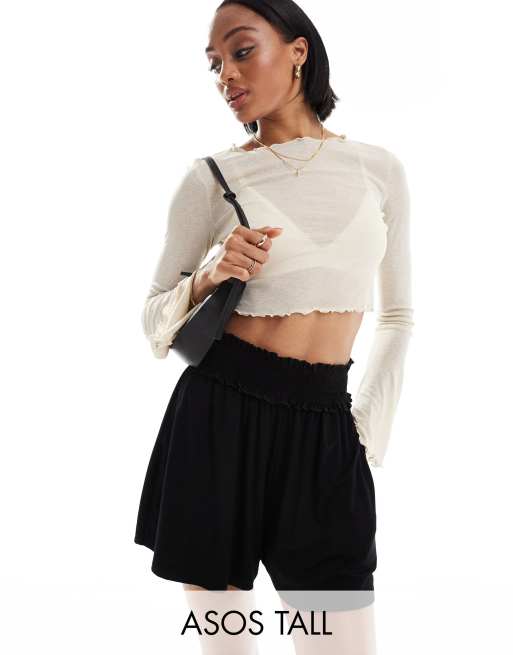Pantalones cortos negros con vuelo y cinturilla fruncida de ASOS DESIGN Tall