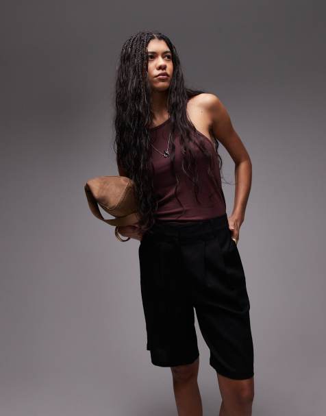 Pantalones cortos negros de corte alargado de lino de Topshop - view 1