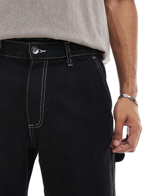 Pantalones cortos negros de estilo carpintero con costuras en contraste de Redefined Rebel, 5 de 5