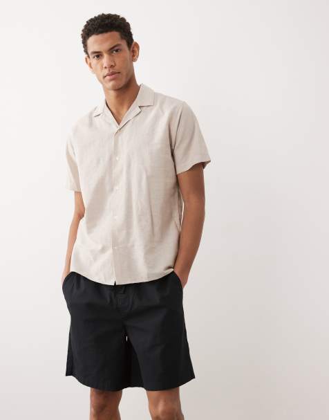 Pantalones cortos negros de largo medio y corte ancho de mezcla de lino de ASOS DESIGN - view 1