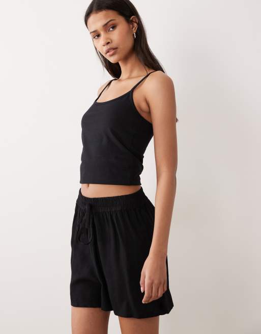 Pantalones cortos negros de mezcla de lino de ASOS DESIGN, 2 de 5