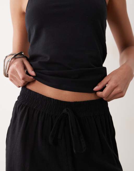 Pantalones cortos negros de mezcla de lino de ASOS DESIGN, 3 de 5
