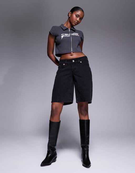 Pantalones cortos negros de talle medio y corte alargado 00 de Abrand