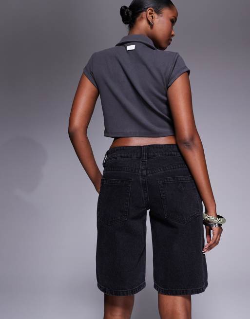 Pantalones cortos negros de talle medio y corte alargado 00 de Abrand, 3 de 5