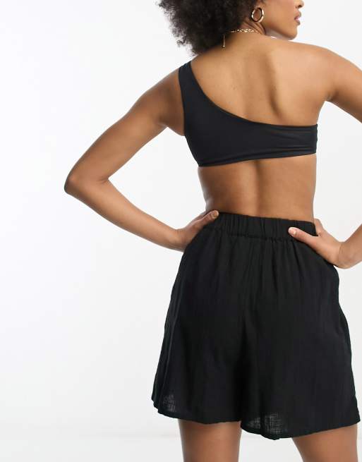 Pantalones cortos negros de tejido texturizado de algodón de ASOS DESIGN Tall (parte de un conjunto), 3 de 4