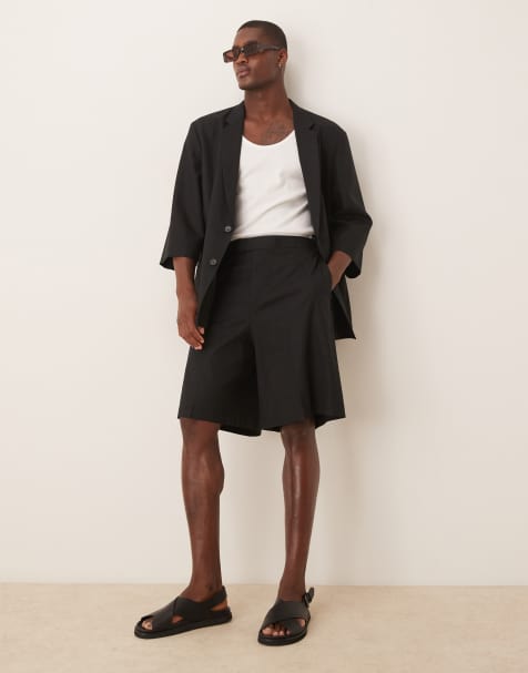 Pantalones cortos negros estilo bermudas con cinturilla elástica de mezcla de lino de ASOS DESIGN - view 1