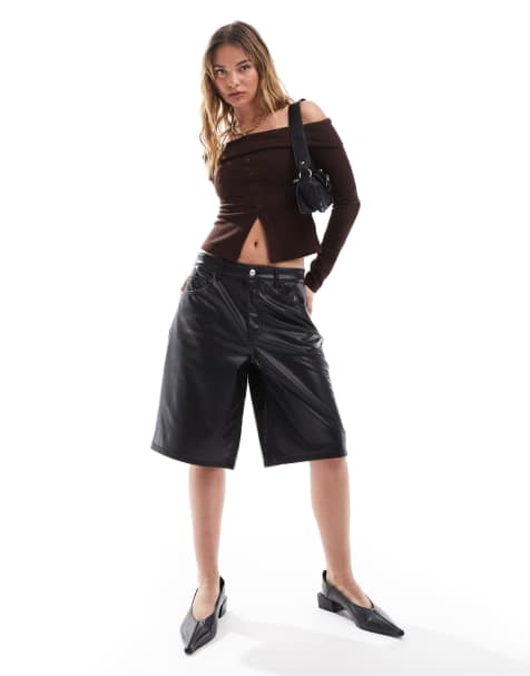 Pantalones cortos negros estilo bermudas de cuero sintético de ASOS DESIGN - view 1