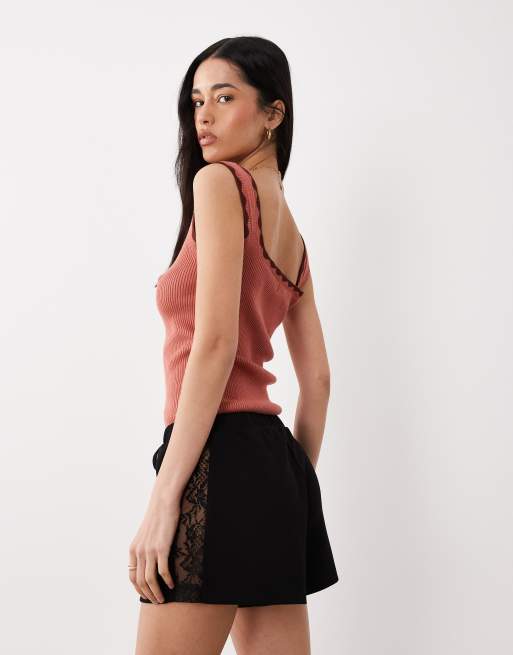 Pantalones cortos negros holgados con panel lateral de encaje de ASOS DESIGN, 5 de 5