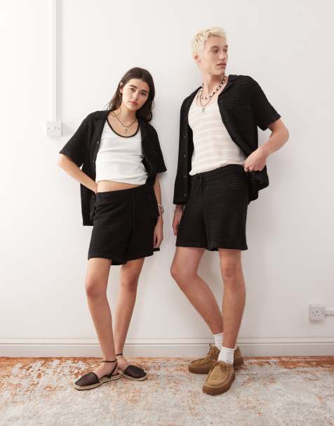 Pantalones cortos negros unisex de punto para festivales de Reclaimed Vintage (parte de un conjunto) - view 1