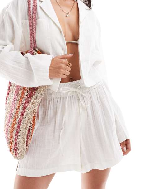 Pantalones cortos playeros blancos de algodón de ASOS DESIGN (parte de un conjunto) - view 1
