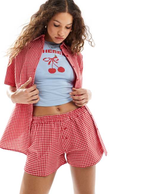 Pantalones cortos playeros rojos a cuadros vichy Laboxe de Motel (parte de un conjunto)