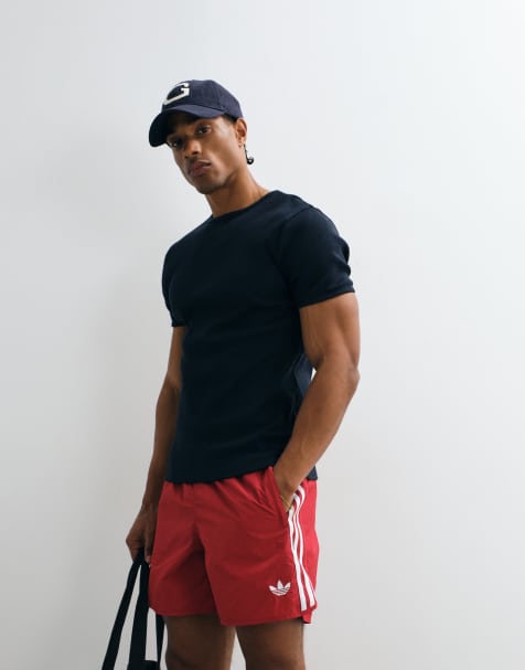 Pantalones cortos rojos de estilo deportivo con tres rayas de adidas Originals - view 1