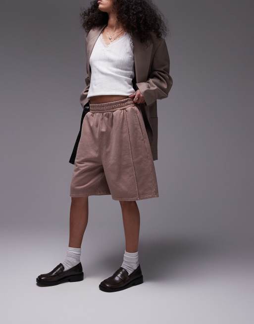 Pantalones cortos rosa lavado de corte alargado con lavado ácido de Topshop