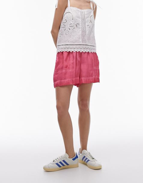 Pantalones cortos rosas sin cierres de corte alargado de satén de Topshop (parte de un conjunto) - view 1