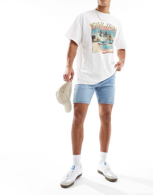 Pantalones cortos vaqueros azul claro elásticos de corte pitillo de Don't Think Twice