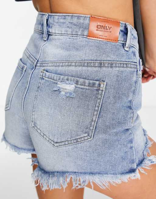 Pantalones cortos vaqueros azul claro rasgados de talle alto Pacy de Only , 3 de 4