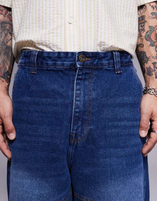 Pantalones cortos vaqueros azul lavado de corte alargado con detalle de costura de Courtside, 5 de 5
